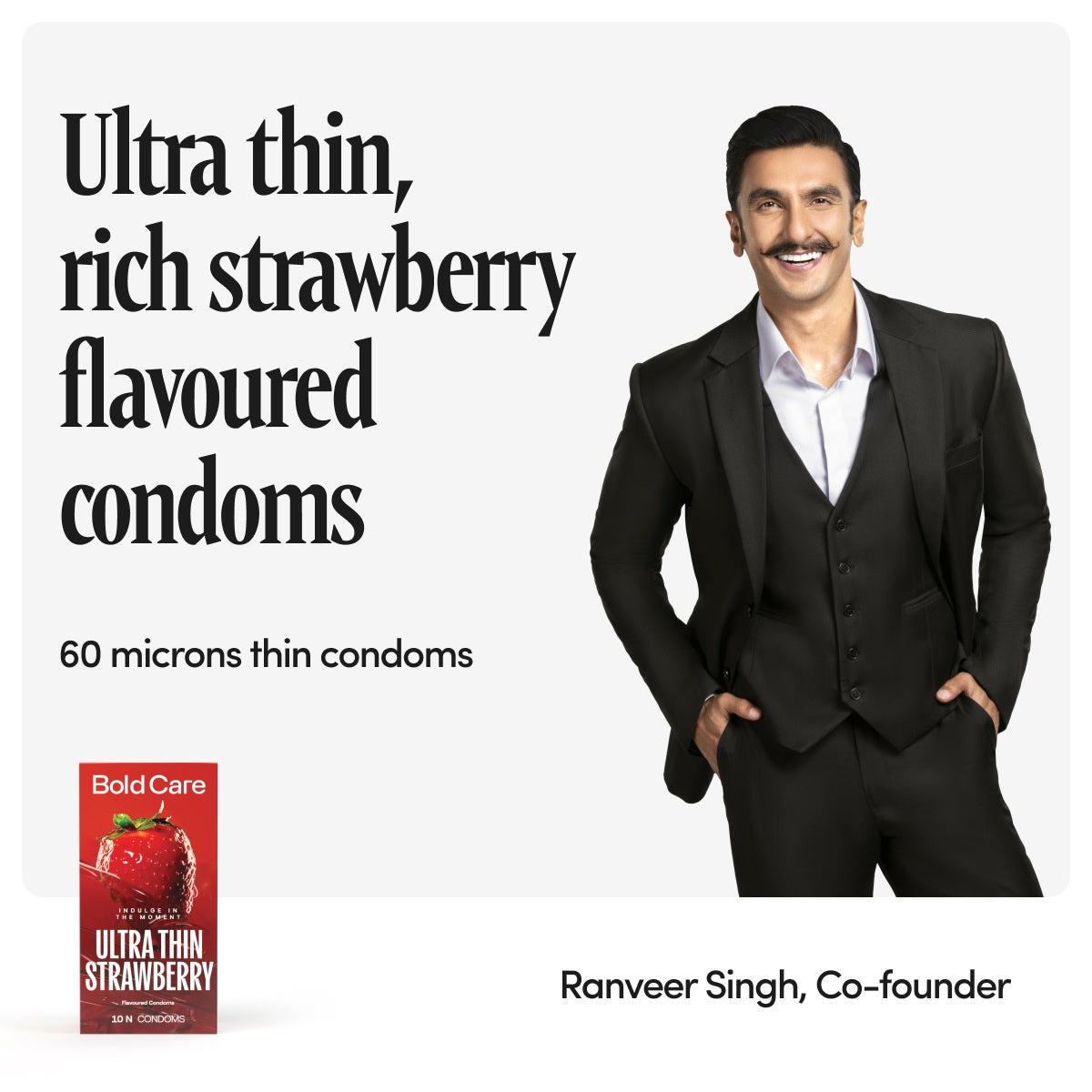 404 by Bold Care Super Ultra Thin Strawberry Flavored Condoms For Men | 60 Microns | 10 Units | Intense Fit with a Barely There Feel | With Disposable Pouches