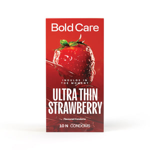 404 by Bold Care Super Ultra Thin Strawberry Flavored Condoms For Men | 60 Microns | 10 Units | Intense Fit with a Barely There Feel | With Disposable Pouches - 1 Pack