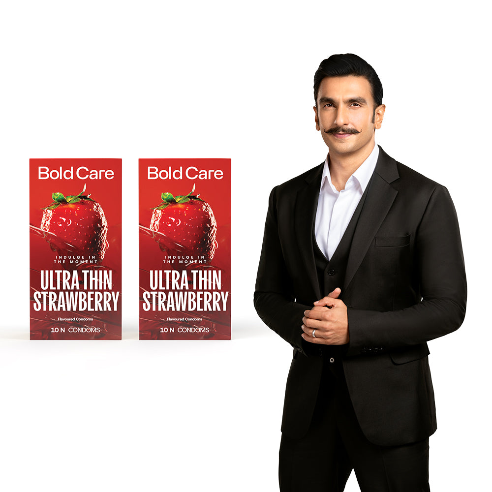 404 by Bold Care Super Ultra Thin Strawberry Flavored Condoms For Men | 60 Microns | 10 Units | Intense Fit with a Barely There Feel | With Disposable Pouches