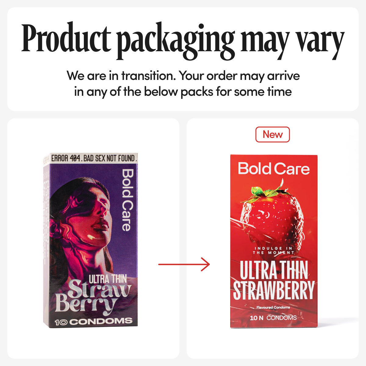 404 by Bold Care Super Ultra Thin Strawberry Flavored Condoms For Men | 60 Microns | 10 Units | Intense Fit with a Barely There Feel | With Disposable Pouches