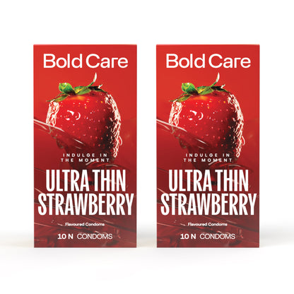 404 by Bold Care Super Ultra Thin Strawberry Flavored Condoms For Men | 60 Microns | 10 Units | Intense Fit with a Barely There Feel | With Disposable Pouches