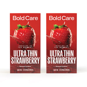 404 by Bold Care Super Ultra Thin Strawberry Flavored Condoms For Men | 60 Microns | 10 Units | Intense Fit with a Barely There Feel | With Disposable Pouches - 3 Pack