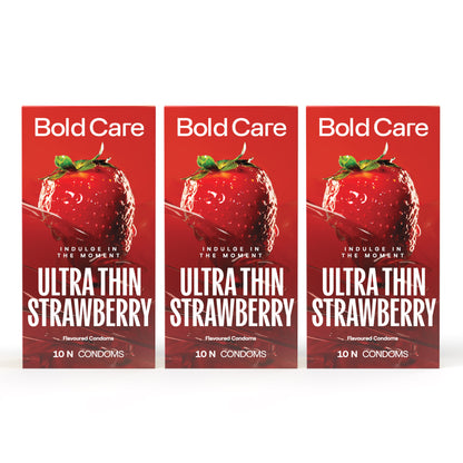 404 by Bold Care Super Ultra Thin Strawberry Flavored Condoms For Men | 60 Microns | 10 Units | Intense Fit with a Barely There Feel | With Disposable Pouches