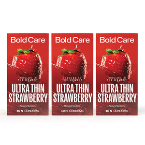 404 by Bold Care Super Ultra Thin Strawberry Flavored Condoms For Men | 60 Microns | 10 Units | Intense Fit with a Barely There Feel | With Disposable Pouches - 2 Pack