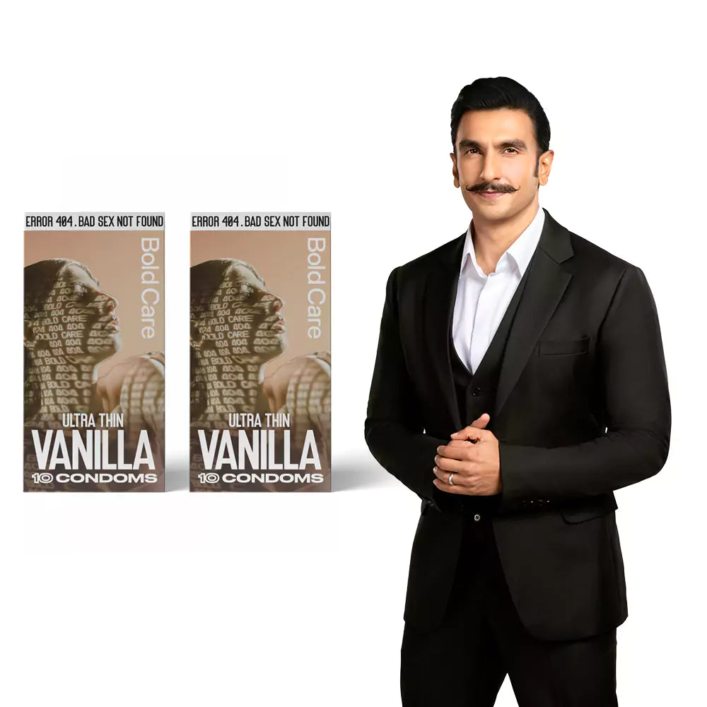 404 by Bold Care Super Ultra Thin Vanilla Flavored Condoms For Men | 60 Microns | 10 Units | Intense Fit with a Barely There Feel | With Disposable Pouches